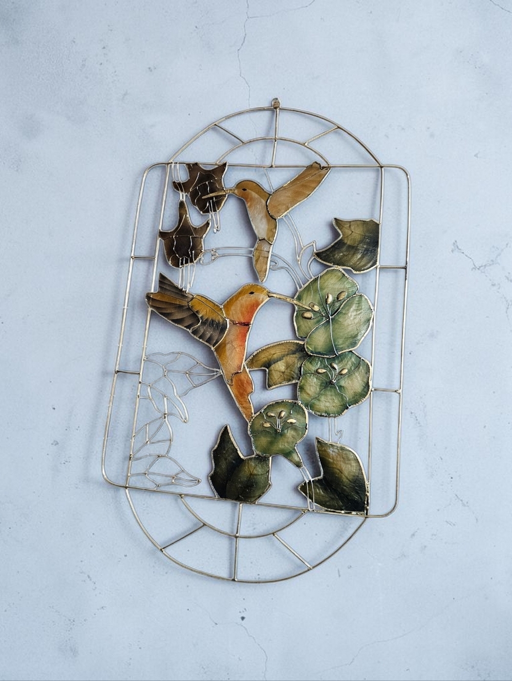Hummingbird Stained Glass Suncatcher Window Hanging Floral Panel 9x15